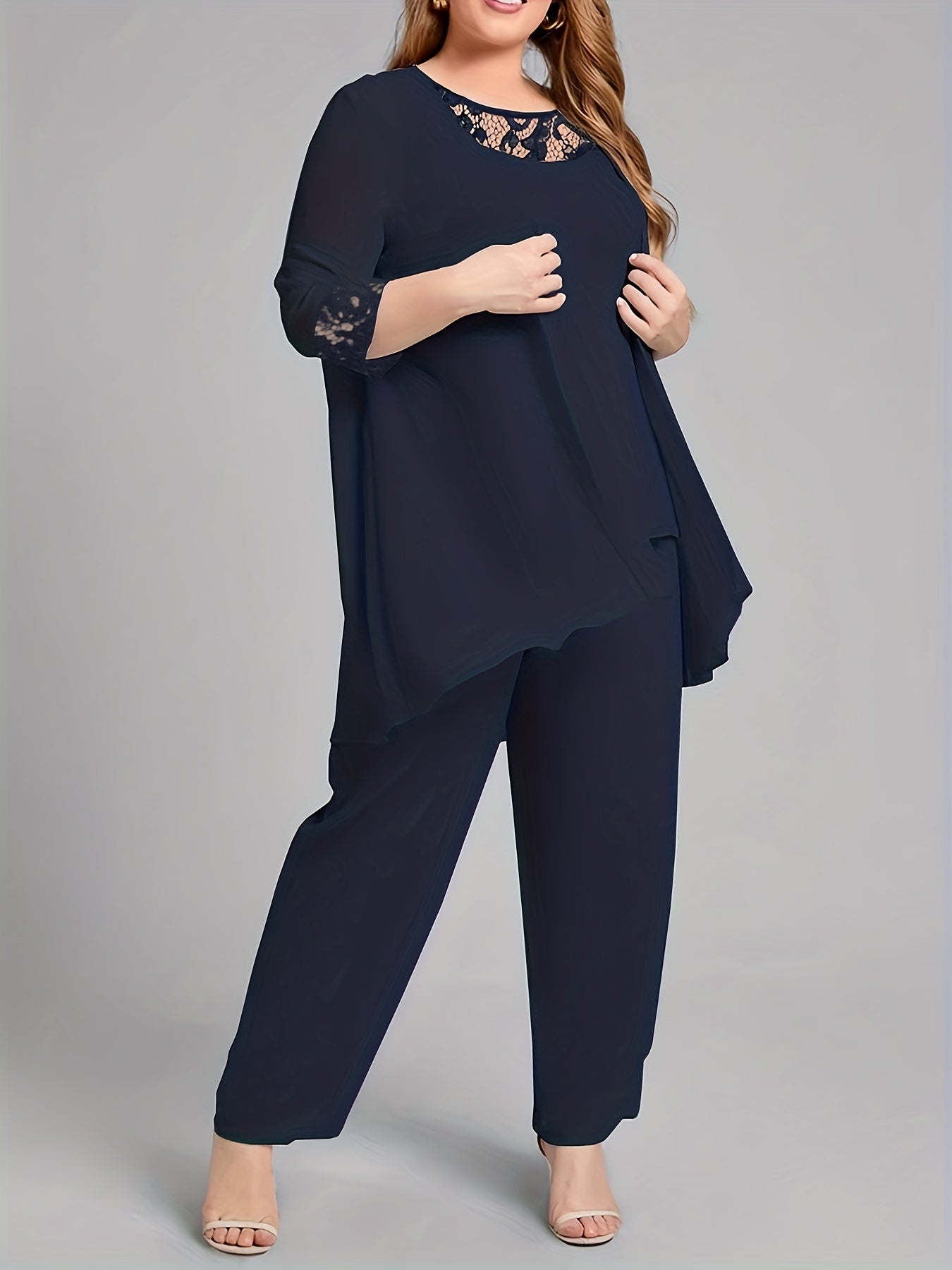  Women's 3-Piece Lace Panel Tank Top & Cardigan & Pants Set