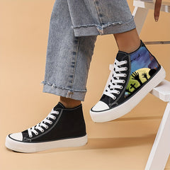 Halloween Scary Graveyard Pattern High Top Canvas Sneakers