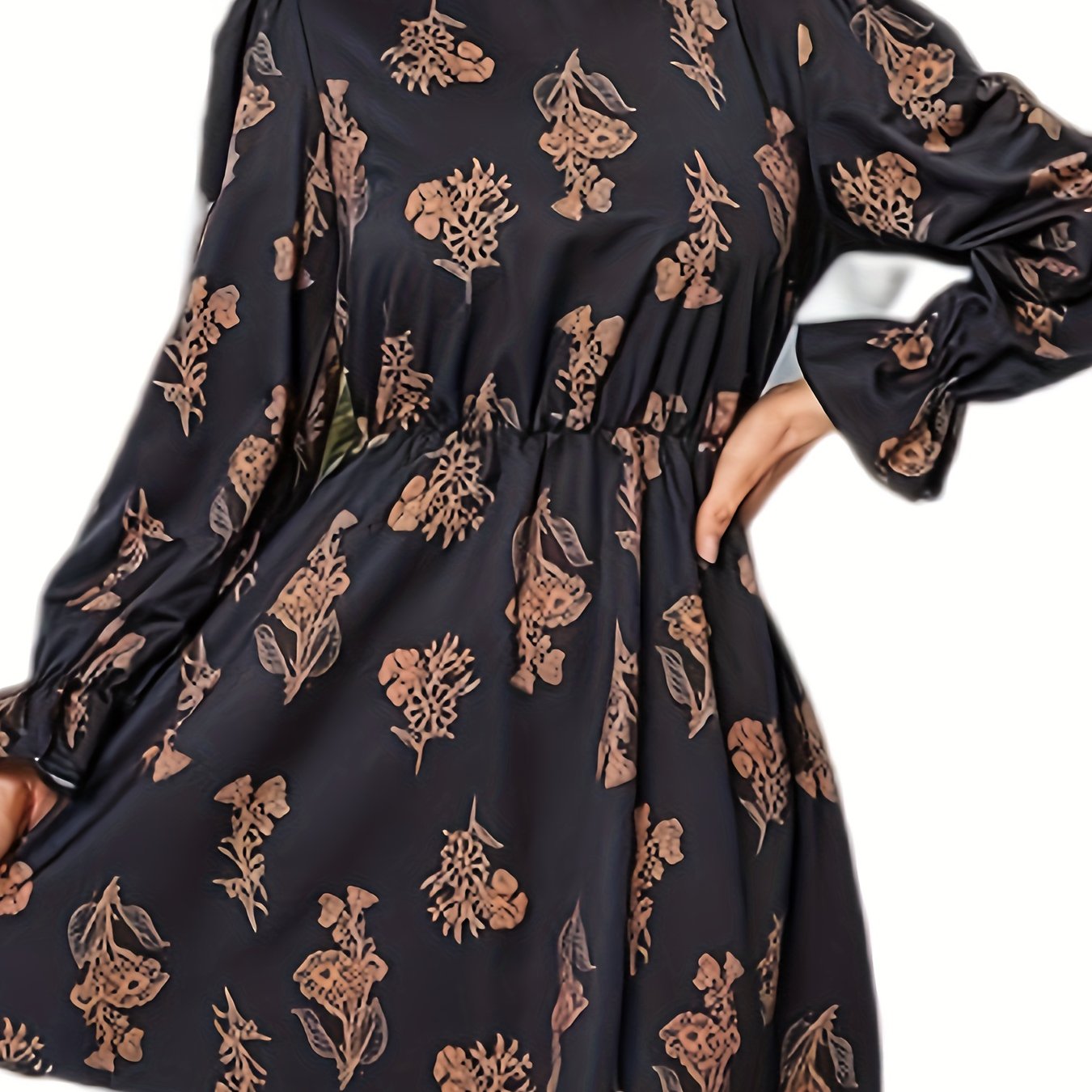 Floral Print Lantern Sleeve Mini Dress