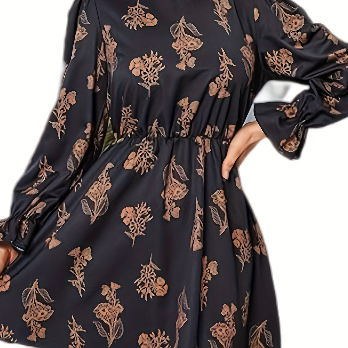  Floral Print Lantern Sleeve Mini Dress