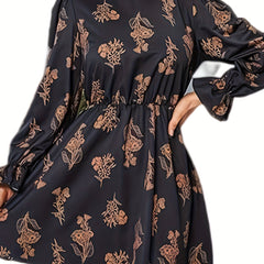  Floral Print Lantern Sleeve Mini Dress