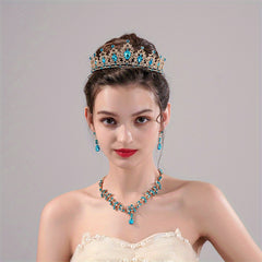 3pcs Alloy Crystal Headband Necklace Earrings Set Women's Jewelry