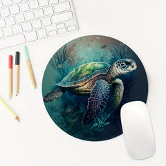 Sea Turtle And Coral Round Mouse Pad Non Slip Rubber Base 7.87 x 7.87 x 0.1inch