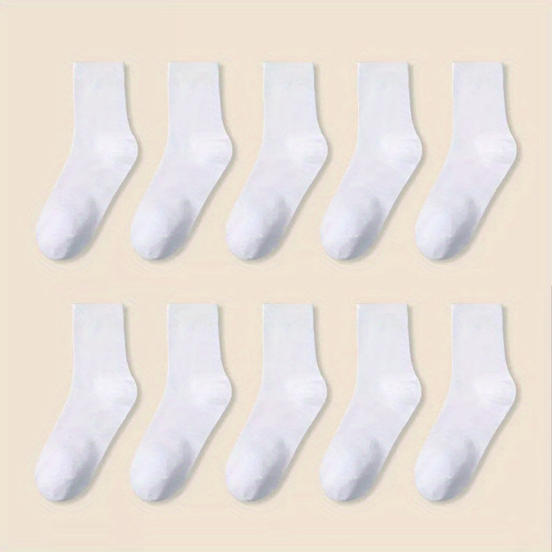 10 Pairs Solid Socks Comfy & Breathable Women's Stockings