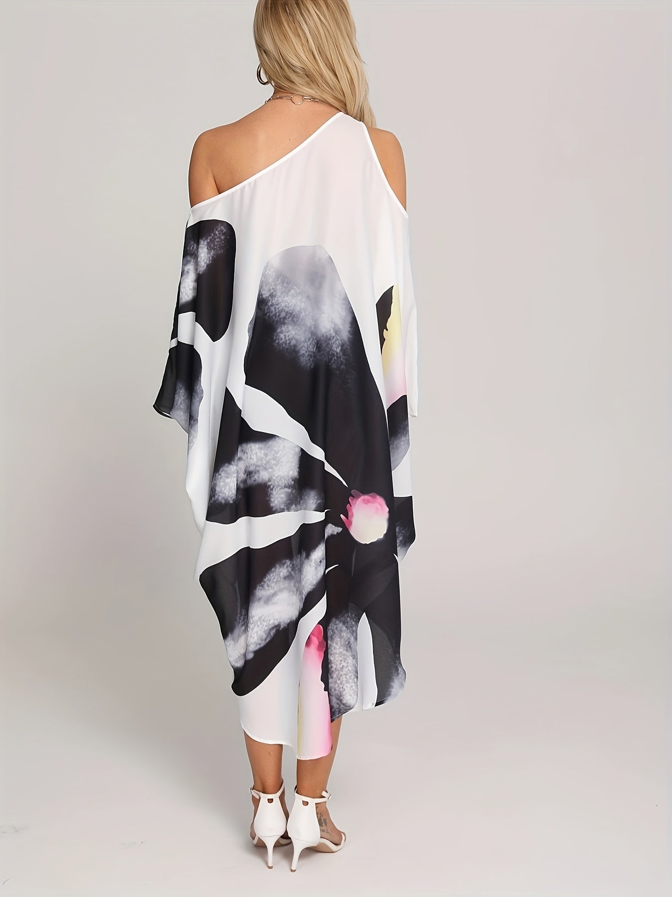  Floral Print One Shoulder Cover Up Dress