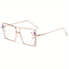 Y2K Top Bar Metal Sunglasses For Women Rhinestone Gradient Glasses