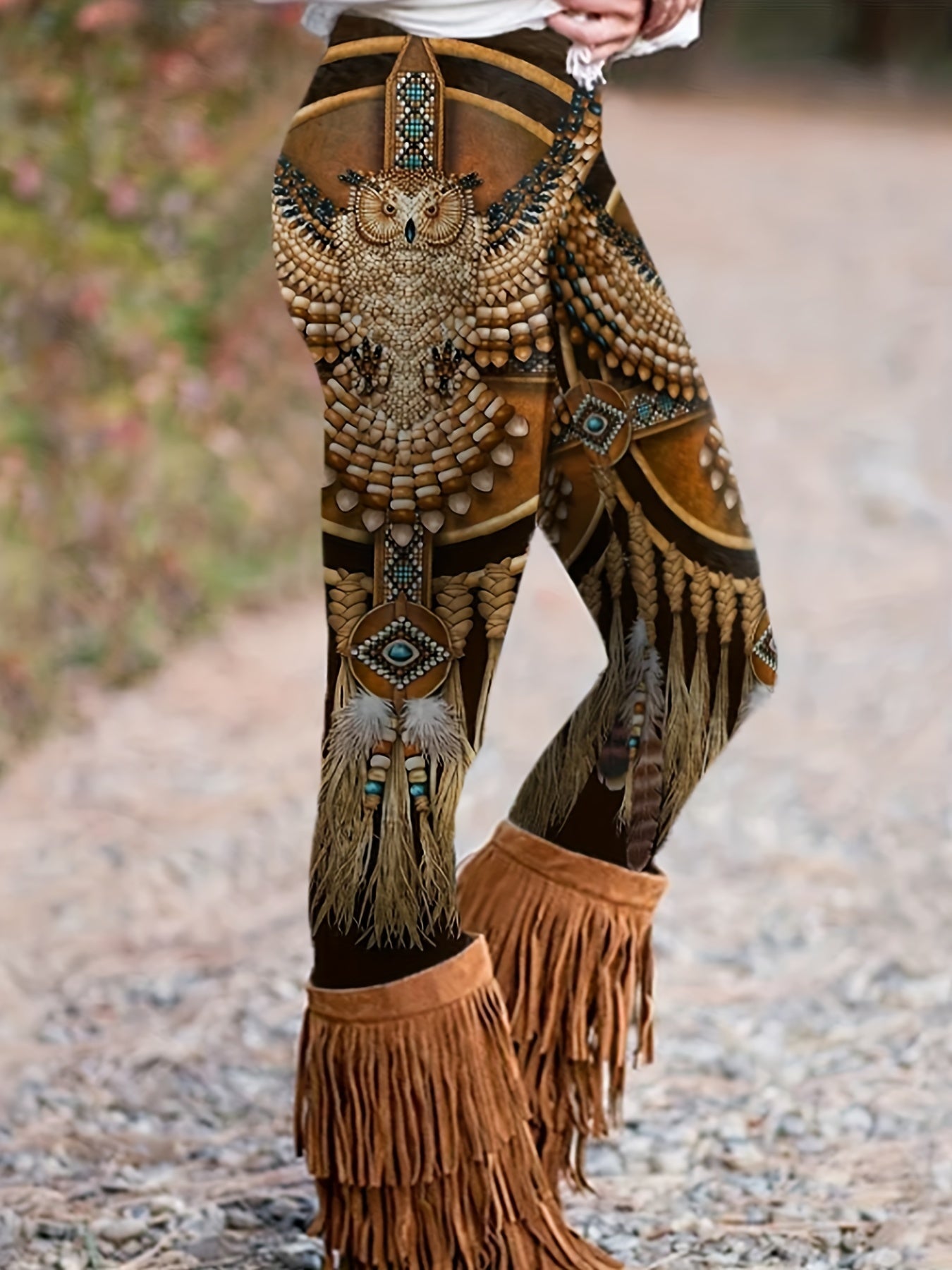  Tribal Owl Print High Rise Leggings
