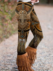  Tribal Owl Print High Rise Leggings