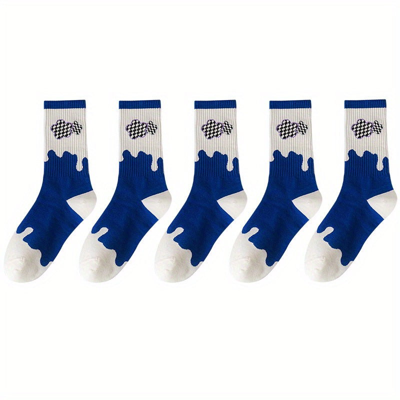 5 Pairs Heart & Floral Print Tube Socks Women's Stockings