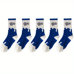 5 Pairs Heart & Floral Print Tube Socks Women's Stockings