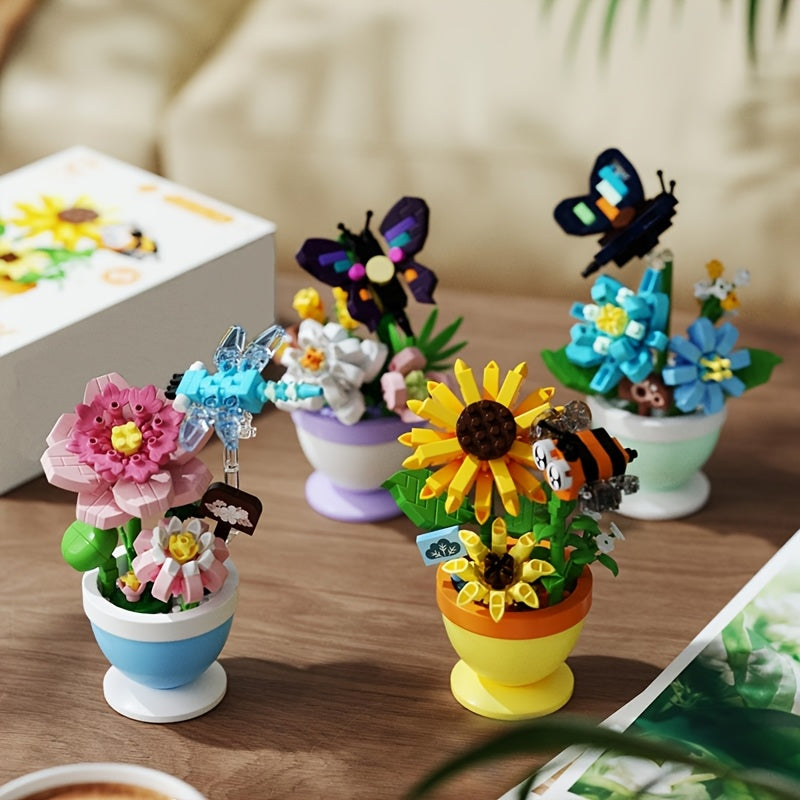 Artificial Flower Building Block Potted Plant Succulent Puzzle Toy