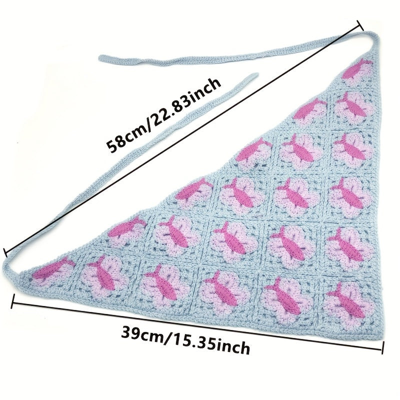 Women Butterfly Knitted Triangle Head Band Hair Crochet Bandanas Vintage