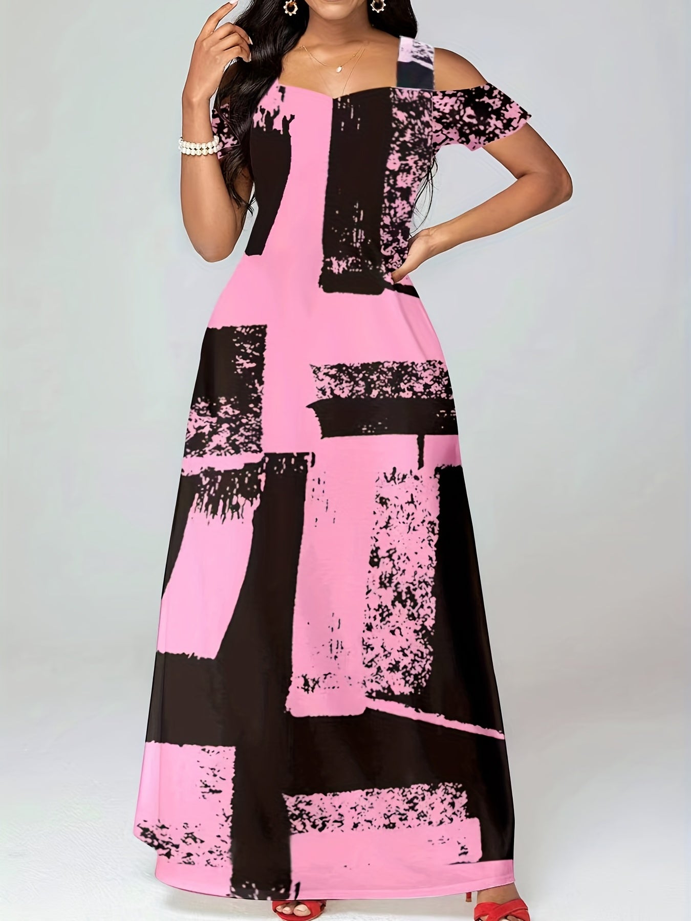  Cold Shoulder Maxi Dress with Pockets