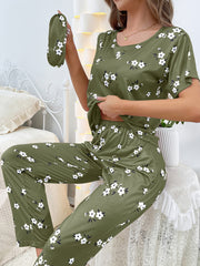 Floral Print Pajama Set Short Sleeve Top & Pants