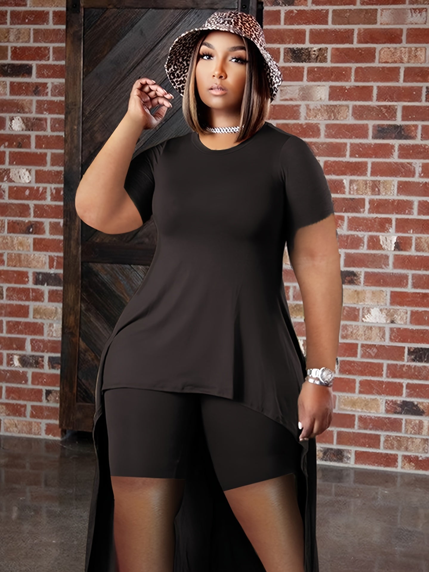  Solid Short Sleeve Tee & Shorts Set Women's Casual 2pcs Outfit