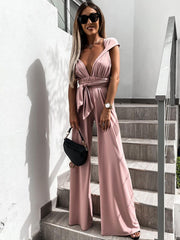 Keyhole Back Batwing Sleeve Belted Jumpsuit