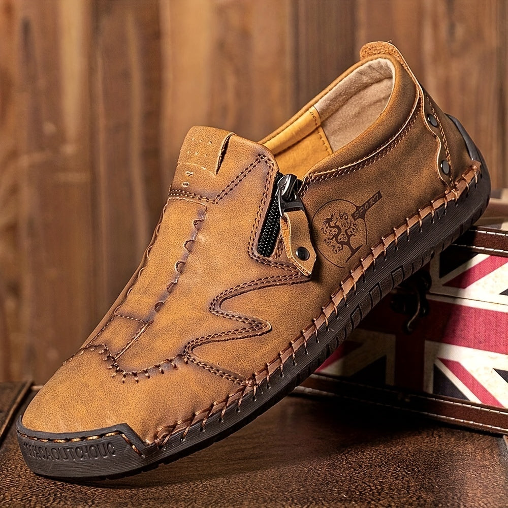 Men's Zipper Loafer Shoes Breathable Slip On Shoes