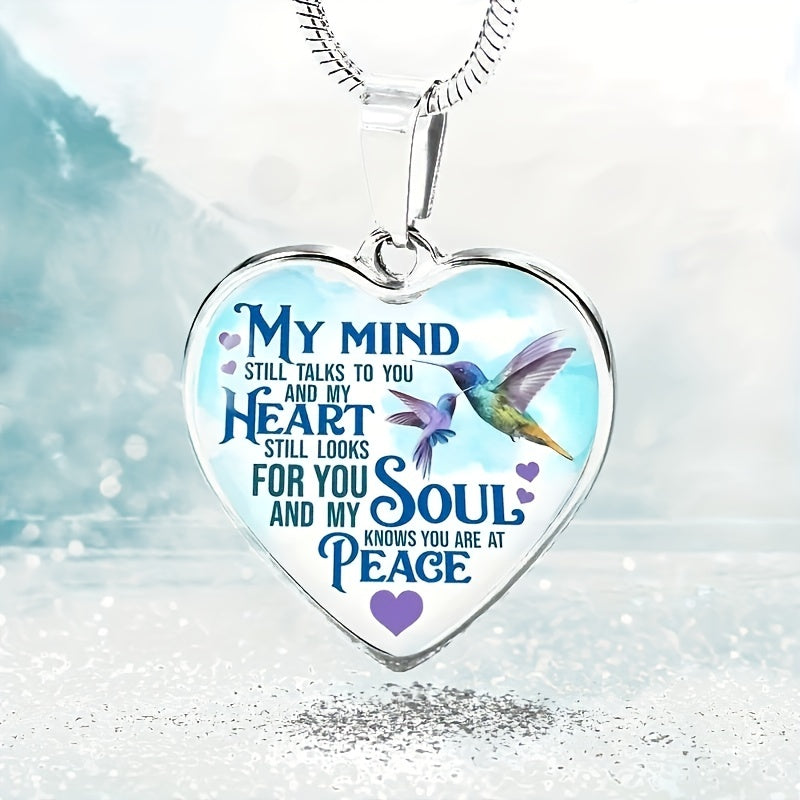 Heart Shape Bird Text Pendant Necklace Men's Party Jewelry