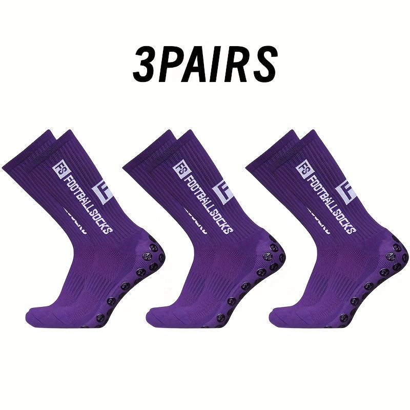 3 Pairs Breathable Soccer Socks, Letter Pattern, Non-slip, Mid-calf