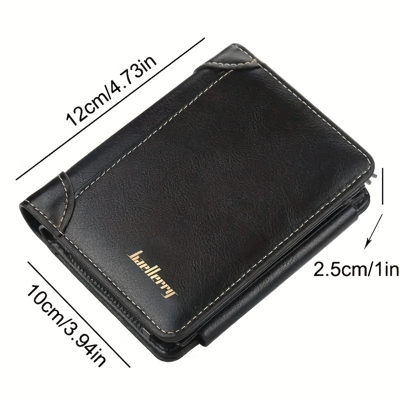 Vintage PU Leather Trifold Wallet Zipper Coin Pocket