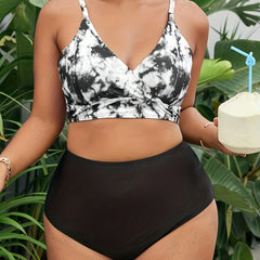  Tie Dye Bikini Set Surplice Neck Bra & Panty Swimsuit