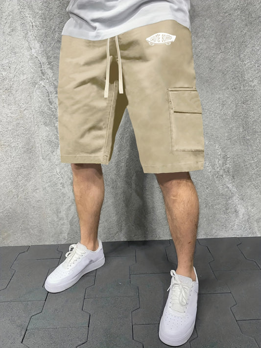 Men's Long Skateboard Graphic Drawstring Shorts with Pockets