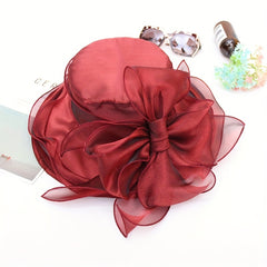 Vintage Organza Sun Hat Solid Mesh Flower Derby Hat