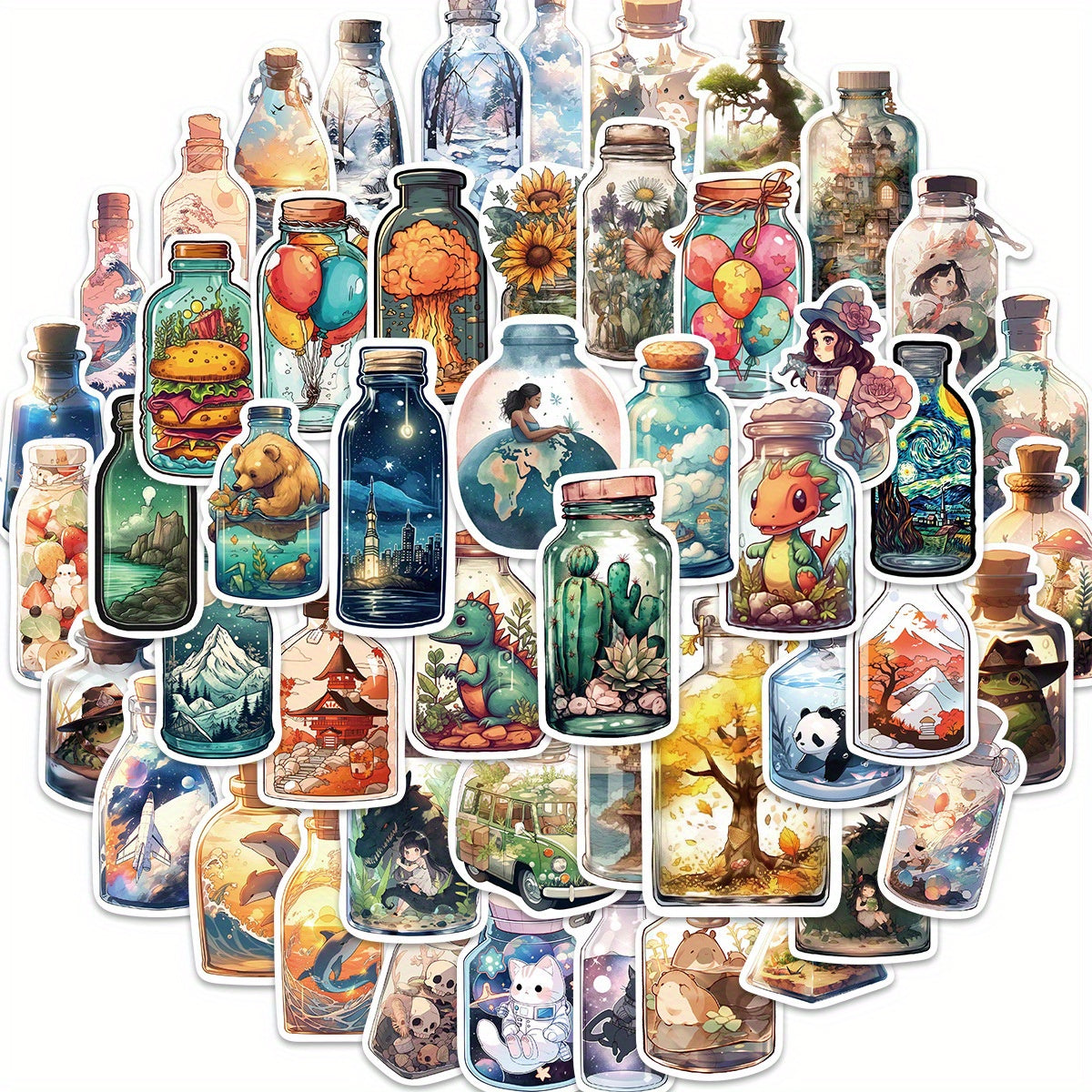 50 Cartoon Bottle Graffiti Stickers for Laptop Water Bottle Luggage Helmet