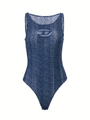 Cut Out Tank Bodysuit Allover Print Casual One Piece Bodysuit