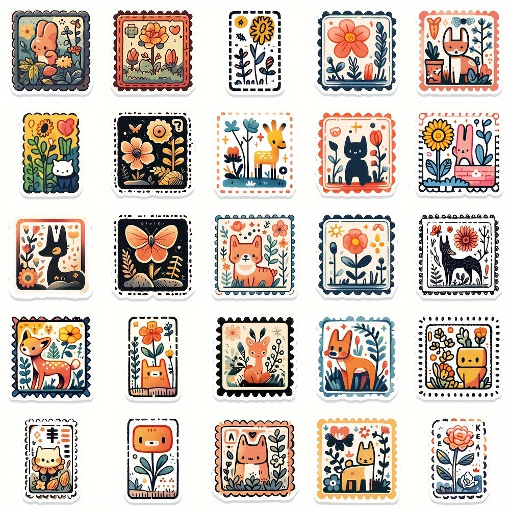 50pcs Cartoon Doodle Stamp Stickers Waterproof Notebook Water Cup Decor Stickers