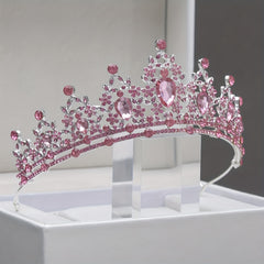 Yabeni Pink Crown Hair Accessory with Rhinestones for Wedding Party