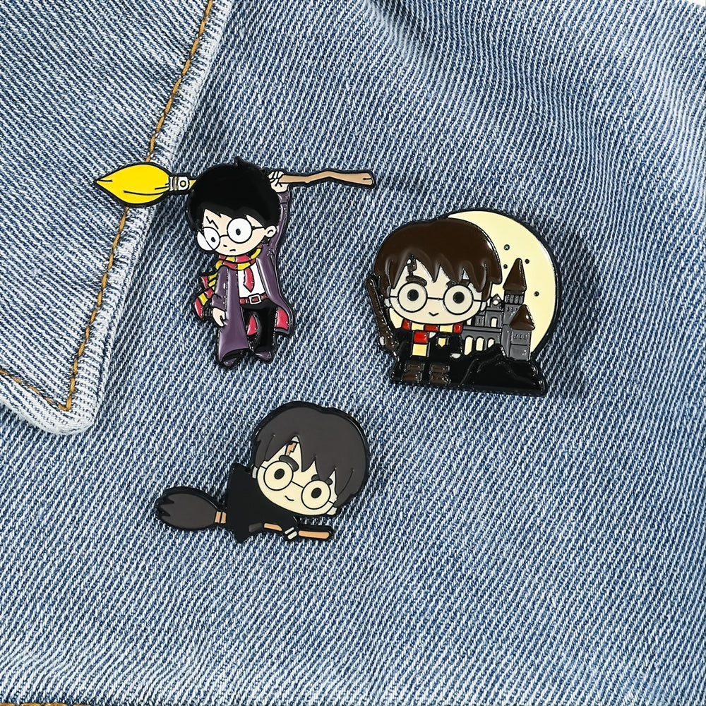 Creative Boy Brooch Glasses Broom Enamel Pin Oil Dripping Badge