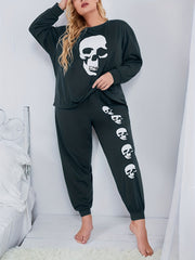  Gothic Pajama Set Skull Print Tee & Joggers Lounge Set