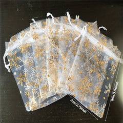 10pcs Snowflake Gilded Gauze Bags for Christmas Parties Wedding Gift Bags