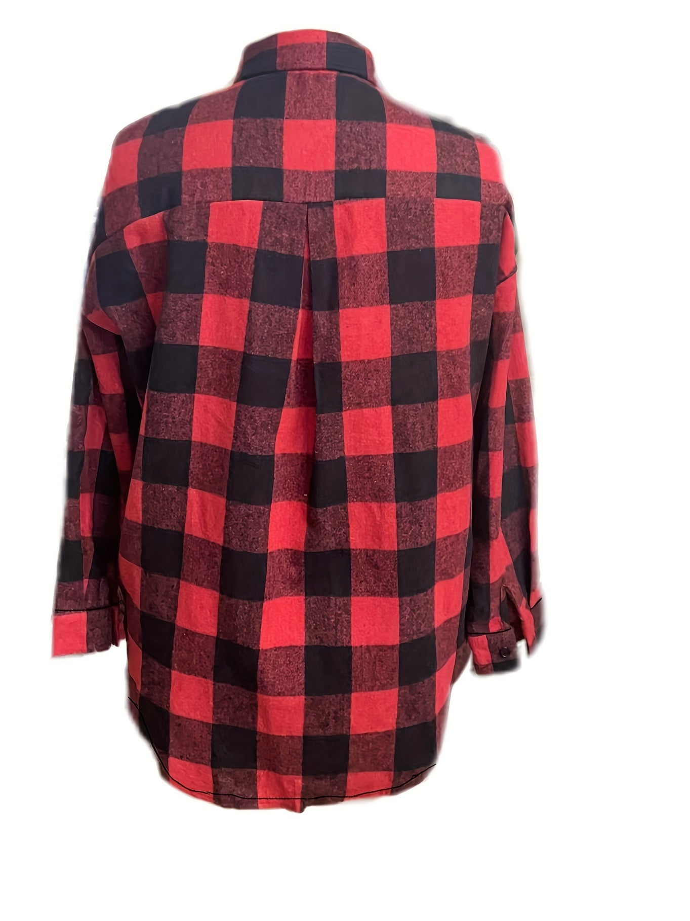 Plaid Print Long Sleeve Button Up Tunic Shirt With Pockets