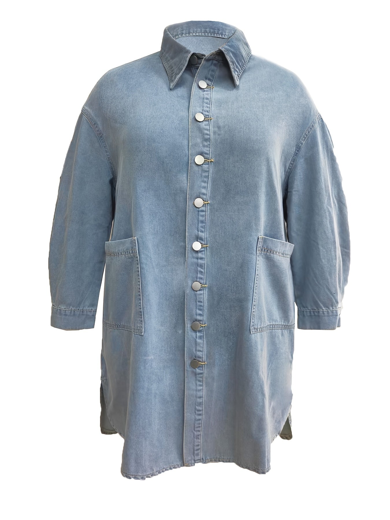  Preppy Denim Top Women's Long Sleeve Button Up Tunic Jacket