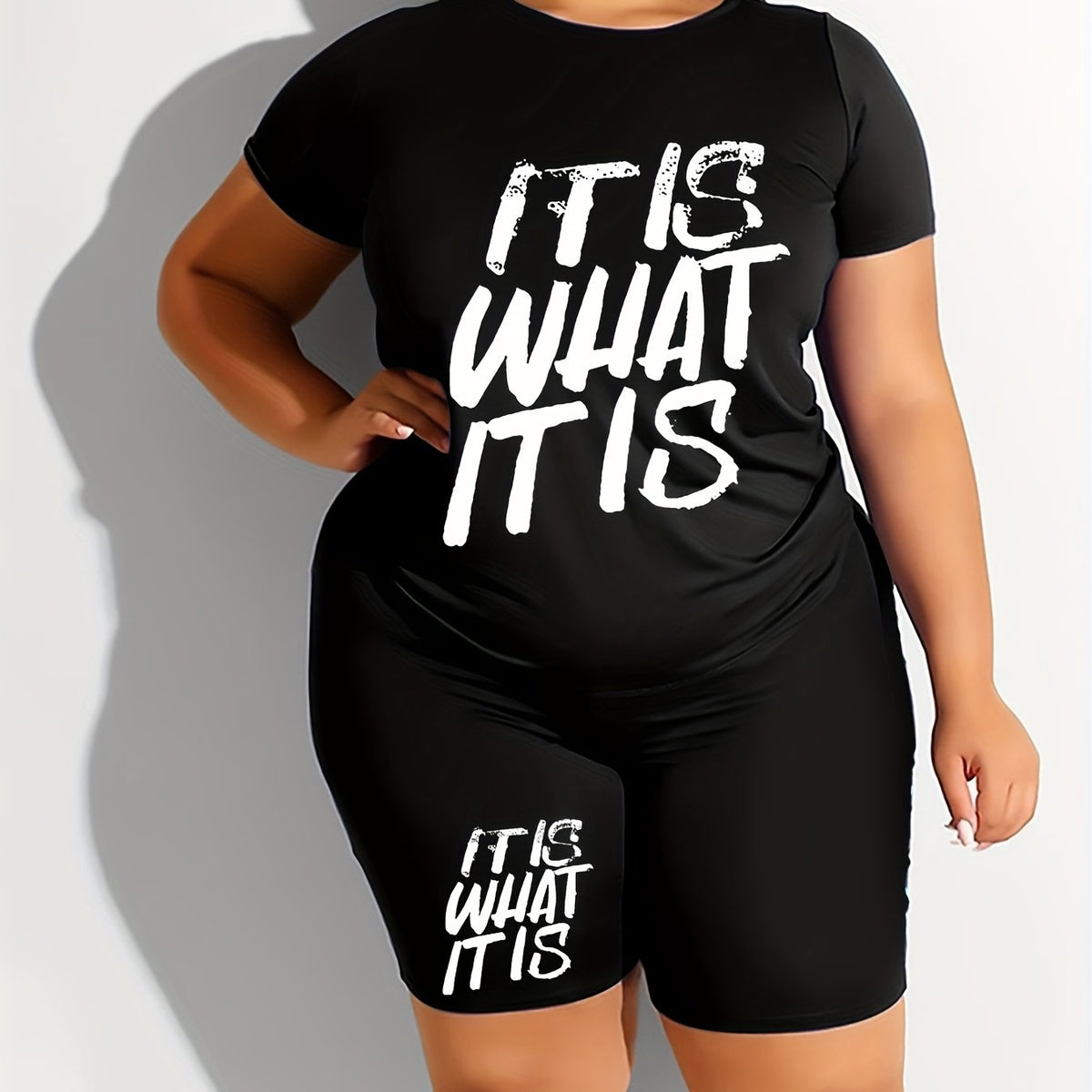  Slogan Print Crop Top & Shorts Set