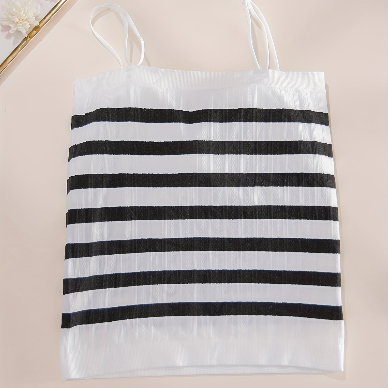Striped Cami Top with Textured Spaghetti Straps