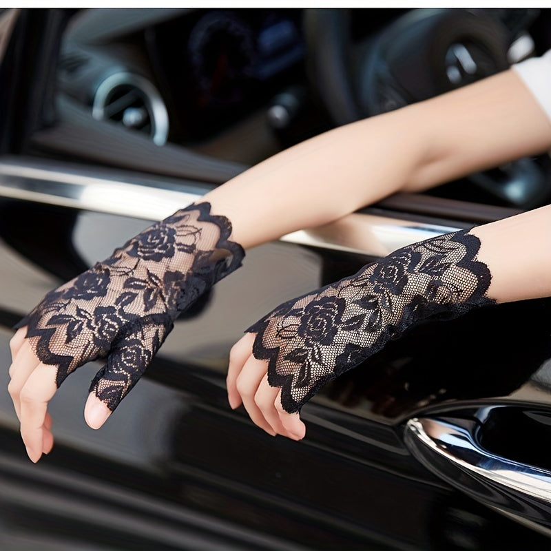 Lace Floral Short Gloves Hollow Out Fingerless Gloves For Women