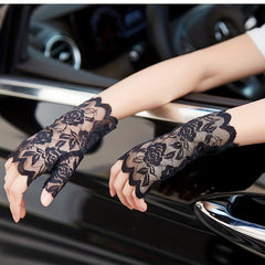 Lace Floral Short Gloves Hollow Out Fingerless Gloves For Women