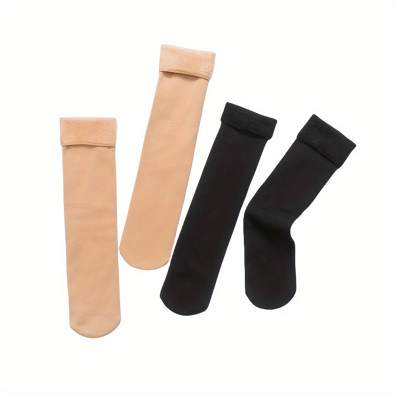 4 Pairs Plush Lined Socks Comfy Warm Mid Tube Women's Stockings Hosiery