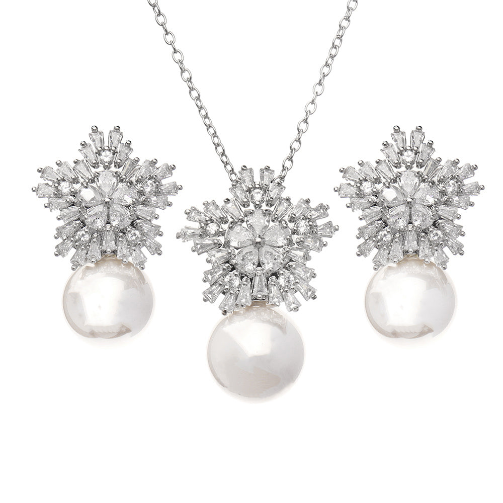 Flower Shape Faux Pearl Jewelry Set Necklace & Earrings
