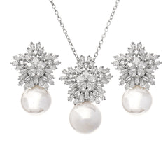 Flower Shape Faux Pearl Jewelry Set Necklace & Earrings