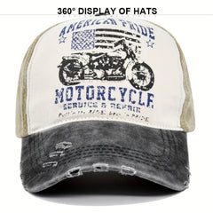 American Pride Motorcycle Washed Denim Cap