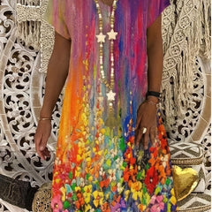  Women's Painting Print V Neck Dress