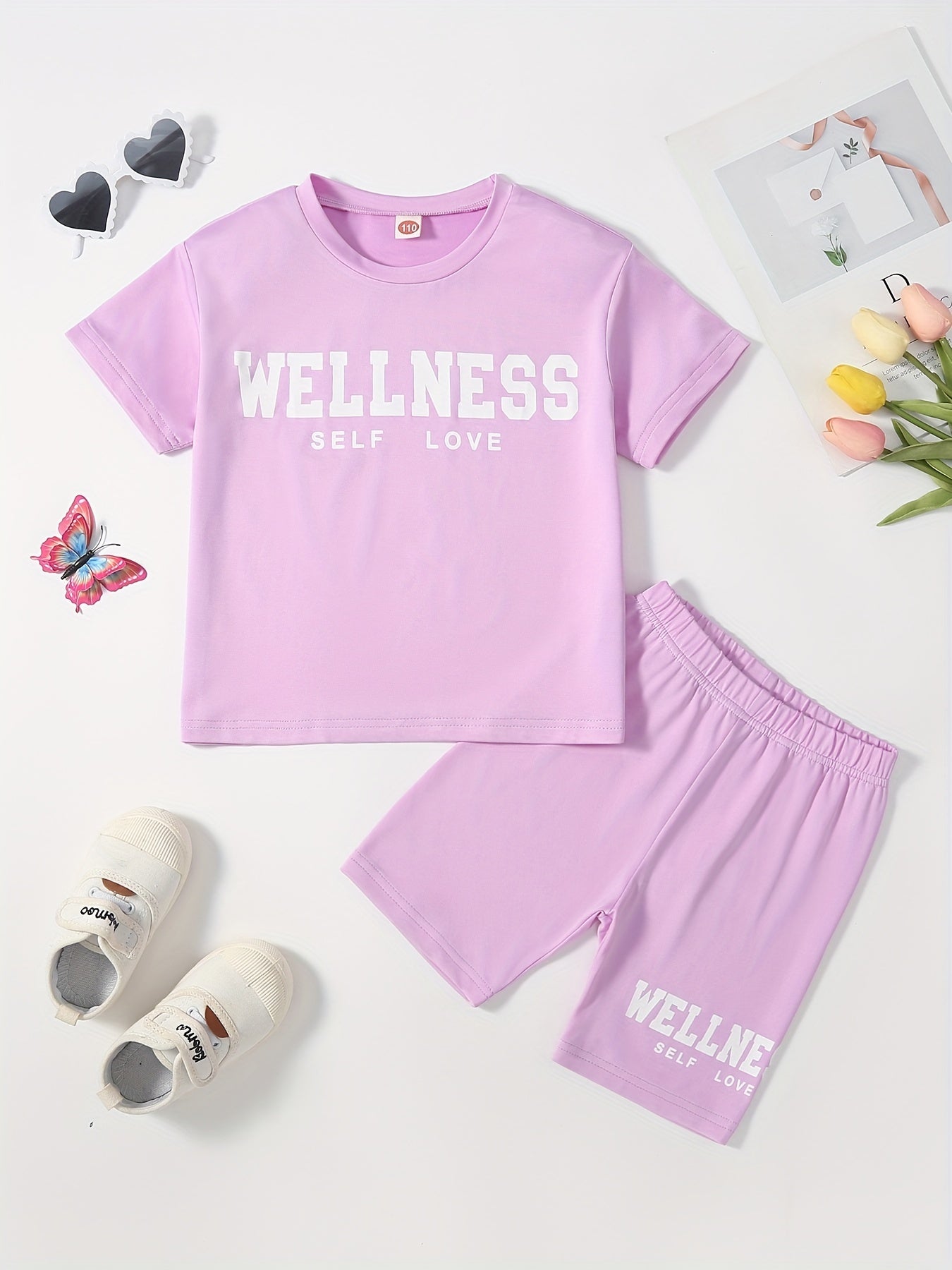 Comfortable & Stylish Girl's Suit: Letter Printed T-Shirt & Bicycle Shorts Set