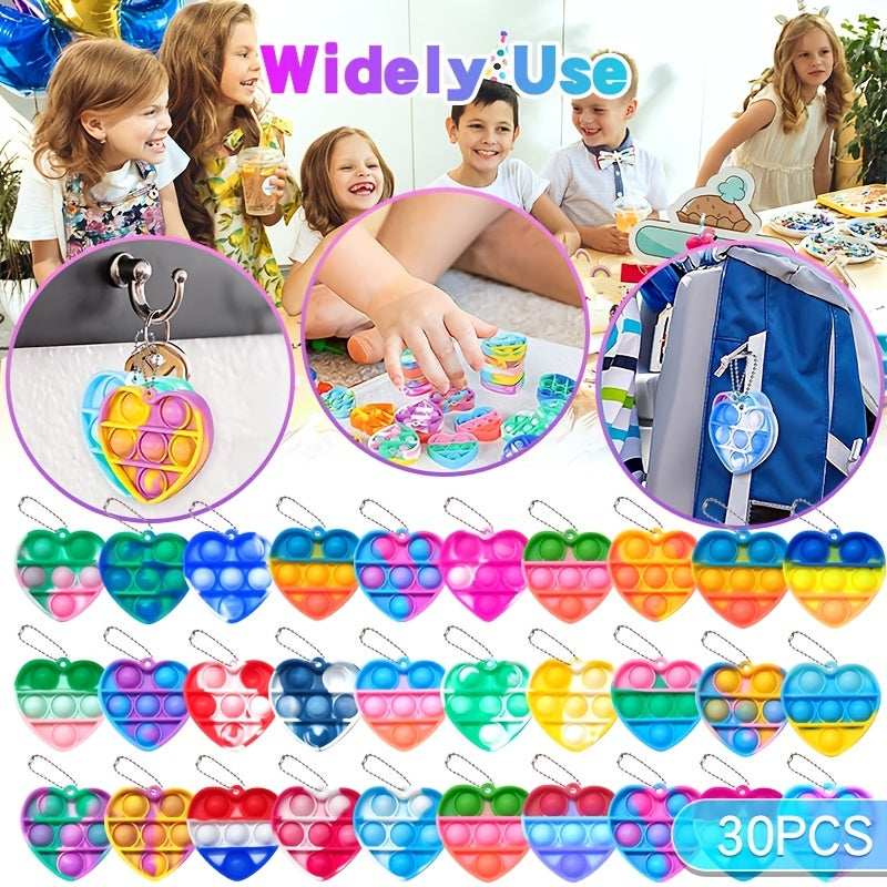 30pcs Heart Push Bubble Pop Fidget Keychains