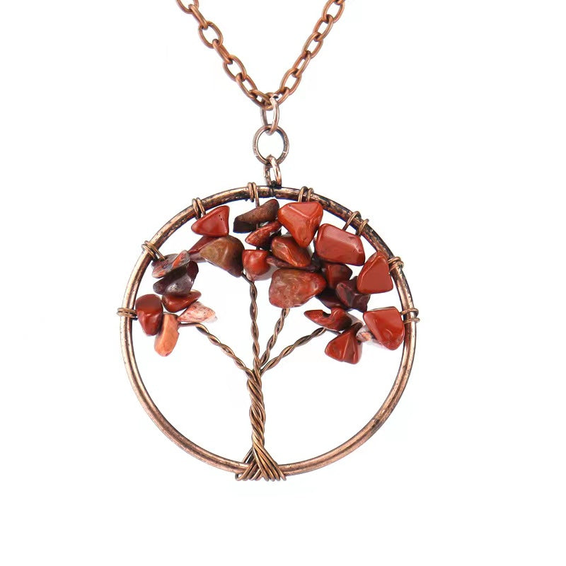 Amethyst Crystal Tree Of Life Necklace Antique Red Copper 3 5MM