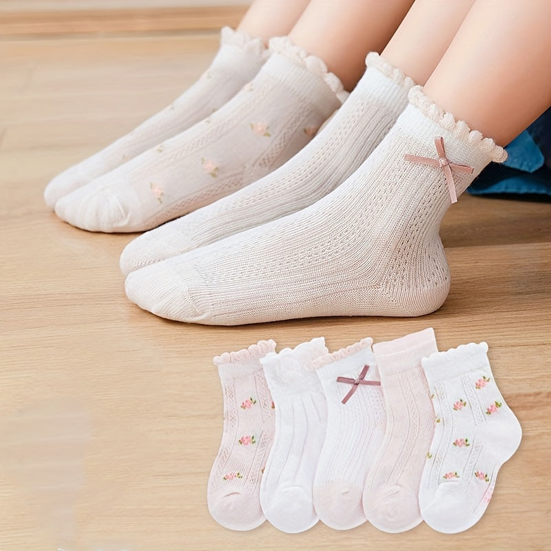5 Pairs Kids Socks Flowers Pattern Girls Spring Summer Children Baby Girl Clothi