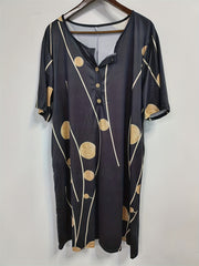  Stripe & Dots Print V Neck Dress with Pockets